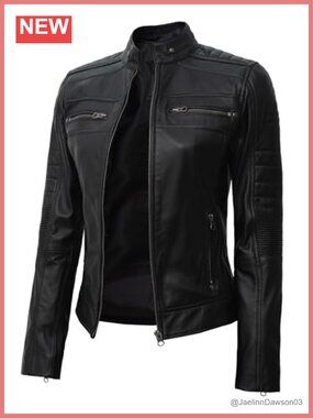 Real Lambskin Leather Cafe Racer Moto Jacket Womens Biker